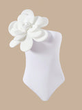 One Shoulder Swimsuit With 3D Flower Decoration And Lace Cover-Up Skirt